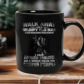 economico Tazze e tazzine-Tazza regalo divertente "vai via sono un vecchio brontolone amo i cani più degli umani" Tazza da caffè in ceramica nera, regalo divertente per gli amanti dei cani brontoloni, perfetta per i