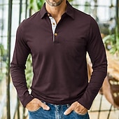 abordables Polo classique pour homme-Homme Polo Polos de Golf Occasionnel Travail Classique manche longue Bloc de Couleur Boutons Été Printemps &amp; Automne Toutes saisons Coupe régulière Noir Vin Violet Vert Véronèse Café Polo