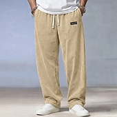 abordables pantalones casuales-Hombre Pantalones Pantalones de Pana Pantalones anchos Pantalones casuales Cintura elástica Pierna recta Color sólido Comodidad Cómodo Longitud total Casual Diario Exterior Vacaciones Moda Negro