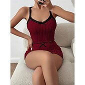 abordables Hauts et bas de nuit pour femmes-Femmes Ensemble Pyjama Occasionnel Confort Couleur Unie Dentelle Taille Élastique Shorts Quotidien Maison Sans manches Bretelles Bleu Blanche Rose Claire Vin Gris Été Printemps Coupe régulière