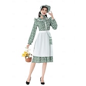  A 250-a aniversare a SUA secolul al 19-lea Anii 1800 Rochie de prerie Set capotă și șorț Mâneci Lungi Fata Pionier Colonial Pionier Războiul Revoluționar Floral Costume de fancy Pentru femei