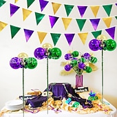 economico Forniture per feste-Confezione da 10 decorazioni natalizie per il martedì grasso, palline viola, verdi e dorate, steli per il martedì grasso &amp;decorazioni per l'albero di Natale, ghirlanda di carnevale &amp;forniture per