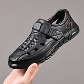 preiswerte Lässige Sandalen-Schwarze Herren-Komfortschuhe, verstellbarer Riemenverschluss, atmungsaktives Obermaterial mit Aussparungen, leichte, gepolsterte Sohle, lässiger Stil für Arbeit und Alltag