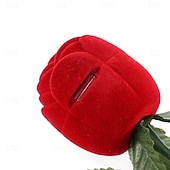 cheap Event &amp; Party Supplies-1PC Flocked Rose Ring Box Long Root Rose Creative Red Rose Flower Ring Display Box Proposal Engagement Anniversary Romantic Gift Box Wedding Jewelry Display Storage
