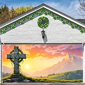tanie Banery garażowe i drzwiowe-Dzień Św. Patryka gobelin Osłona bramy garażowej Duży wiszący Krzyż celtycki Śłodkie 3D Sceniczny Impreza Obuwie turystyczne Motyw świąteczny Tła do zdjęć Podwórze Wystrój domu
