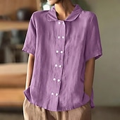 economico Camicie-Per donna Camicie effetto lino Camicia di lino Camicia Estiva Camicia con Bottoni Bottoni Tinta unica Semplice Quotidiano Elegante Casual Manica Corta Collo ripiegato Top Regolari Ferie Uscire