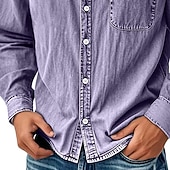 preiswerte Herrenhemd zum Knöpfen-Herren Hemd Freizeithemd Vintage-Shirt Knopfhemd Acid-Wash-Shirt Blau Schwarz Hellgrün Wein Marineblau Langarm Einfach Revers Lässig Streetwear Tasche Bekleidung Baumwolle Mode Retro Vintage Lässig