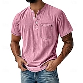 Χαμηλού Κόστους Casual Tee Henley-Ανδρικά Πουκάμισο Henley Πουκάμισο 100% Cotton Acid Wash Μπλουζάκι Μπλουζάκι Κοντομάνικο Ρετρό / Βίντατζ Καθημερινό Αγχωμένος Πεπαλαιωμένο Στυλ Πλυμένο Χένλι Causal Καλοκαίρι Άνοιξη Φθινόπωρο