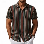 Χαμηλού Κόστους Ανδρικά Smart Casual πουκάμισα-Ανδρικά Πουκάμισο Casual πουκάμισο Πουκάμισο με κουμπιά Θαλασσί Καφέ Καφέ Κοντομάνικο Ριγέ Κολάρο Πουκαμίσου Causal Καθημερινά Δαντέλα Ρούχα Μοντέρνα Etnic
