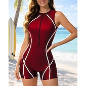 Χαμηλού Κόστους Rash Guards One Pieces-Γυναικεία Προστατευτικά Μαγιό Ολόσωμα κομμάτια Μονόχρωμο Κουμπώσου Προστασία UV Ελαστικό Αμάνικο Μαγιό Σέρφινγκ Καταδύσεις Κολύμβηση Καλοκαίρι