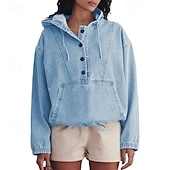 economico Bluse Semplici-Per donna Blusa Coulisse Bottoni Semplice Elegante Classico Moderno Manica Lunga Con Cappuccio Top Regolari Quotidiano Ferie Uscire Blu Blu marino Azzurro Estate Primavera