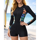 ieftine Rash guards One Piece-Pentru femei Bariere Iritatie Costum de baie One Pieces Floral Inchide fermuarul Protecție UV Elastic Manșon Lung Costume de Baie Costum de baie Surfing Scufundare Înot Vară