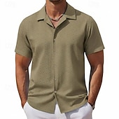 preiswerte Smart Casual Hemden für Herren-Herren Hemd Textur Freizeithemd Knopfhemd Gelb Rosa Kaki Kurzarm Einfach Hemdkragen Lässig Täglich Jacquard Bekleidung Elegant Mode Lässig