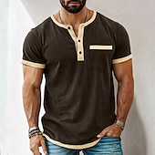 voordelige Casual T-shirts voor heren-Heren T-shirt Henley-shirt T-shirts Shirt met korte mouwen Korte mouw Henley Zomer Lente Lente zomer Kleurenblok Effen Modieus Ontwerper Basic Zak Vakantie Straat Uitgaan Zwart Blauw Blozend Roze Top