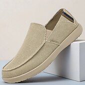 cheap Slip-On Casual Shoes-Men's Beige Canvas Slip-On Shoes, Soft Lightweight Construction, Minimalist Casual Style, Suitable for Everyday Wear, Travel &amp; Leisure