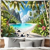 ieftine Tapiserie Pereți-Tapiserie de plajă tropicală, palmier, ocean, agățat de perete, peisaj natural de coastă, nisip alb, insulă, peisaj, artă pentru living, dormitor, decor de casă