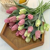 お買い得  人工植物と造花-人工チューリップ20個 - リアルなピンク、黄色、白、オレンジのフェイクチューリップ。サイズは15.35インチ。プラスチック製。自宅、オフィス、結婚式、母の日、イースター、クリスマスに最適です。