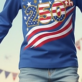  Jungen 3D Grafik Flagge 250-jähriges Jubiläum T-Shirt Langarm 3D-Druck Frühling Herbst Sport Mode Streetwear Kinder 4-12 Jahre Rundhalsausschnitt Lässig Täglich Outdoor Normale Passform