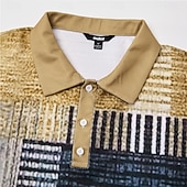 abordables Polo géométrique pour homme-Homme Géométrique Bloc de Couleur Chemises Polo Gaufre Texturé manche longue Polos Revers Occasionnel Athleisure Tenue quotidienne Impression 3D Printemps Automne Hiver Bleu Violet Marron