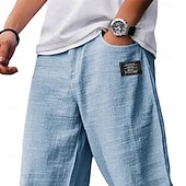 preiswerte Klassiker-Herren Hose Sommerhose Baggy-Hosen Strandhose Elastischer Bund Gerader Schnitt Einfach Komfort Atmungsaktiv Volle Länge Lässig Täglich Ferien Urlaub Mode Blau Schwarz Unelastisch