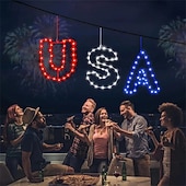  Et sett med 3-pakning med vinduslysdekorasjoner i stil med 4. juli, batteridrevet rød, hvit og blå, opplyst med amerikansk flagg og sugekopp til 4. juli, minnedagen, patriotisk høytid, innendørs og