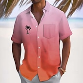 Недорогие Тропические растения-Муж. Кокосовая пальма Градиент цвета Тропические растения Гавайская рубашка Кнопка рубашка Рубашка Алоха С короткими рукавами Гавайский Повседневные Отпуск Лето Весна Отложной 3D