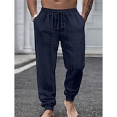  Men's Joggers Trousers Casual Pants Textured Pants Drawstring Elastic Waist Textured Plain Comfort Breathable Full Length Daily Outdoor Holiday Vacation Casual Black White Micro-elastic