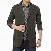 preiswerte Herren Klassische Blazer-Herren Blazerjacke Lässig Täglich Outdoor Vintage Lässig Sommer Frühling Baumwolle Einfarbig Button-Down Thermowarm Einreihig Blazer Schwarz Kaki Armeegrün
