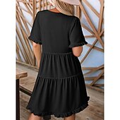 economico Vestito bianco-Per donna Mini Abito Abito a trapezio Abito Estivo Casual Quotidiano Vestibilità comoda Semplice Manica Corta Scollo a V Blu Nero Fucsia Verde Estate Primavera