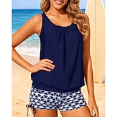 preiswerte Surfen Tankinis &amp; Bikinis-Damen Geraffter Tankini 2 Teile Tropisch UV Schutz Elastisch Ärmellos Bademode Surfen Strand Schwimmen Sommer