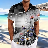 ieftine imprimare florală-Bărbați Margaretă Imprimeu floral Flori Cămașă hawaiană Camașă cu nasturi Cămașă Aloha Manșon scurt Hawaiană Casual Vacanță Vară Primăvară Răsfrânt Imprimare 3D cămăși cu guler Un buzunar frontal