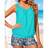 preiswerte Surfen Tankinis &amp; Bikinis-Damen Geraffter Tankini 2 Teile Tropisch UV Schutz Elastisch Ärmellos Bademode Surfen Strand Schwimmen Sommer