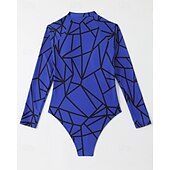 Χαμηλού Κόστους Rash Guards One Pieces-Γυναικεία Μεσαίου Πάχους Προστατευτικά Προστατευτικά Ονόματος One Pieces Rash Guards Μαγιό Γεωμετρικό Κουμπώσου Προστασία UV Ελαστικό Μακρυμάνικο Μαγιό Κορμάκι Σέρφινγκ Καταδύσεις Κολύμβηση Καλοκαίρι