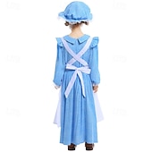  250-årsjubileum USA 1800-talet Gamla västern Prärieklänning Motorhuva och förkläde Lång ärm Pioneer Girl Koloniala kostymer Pionjär Revolutionskriget Blommig Maskeradkläder Flickor Halloween Karnival
