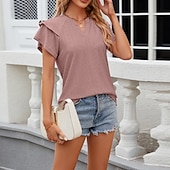 voordelige Chique Blouses-Dames Blouse Effen Elegant Stijlvol Modern Korte mouw V-hals Normale tops Dagelijks Feestdagen Uitgaan Zwart Wit Blozend Roze Wijn Rose Roze Zomer Lente