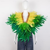 billiga Tillbehör-Karneval 2026 Rio Karneval Samba Tillbehör Kvinnors Mardi Gras Fjäder Cape Själ Lila Grön Guld Fjäder Poncho med Juvelkrage Brasilien Festival Prestandakostym
