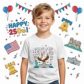  100% Cotton Kids Boys' Blue Black White Graphic Eagle 250th Anniversary T shirt Blouse Crew Neck Short Sleeve Outdoor Dailywear Fashion Streetwear Designer Printing Summer