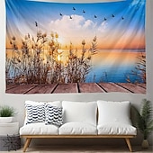 economico Arazzi da parete-Arazzo da parete con tramonto sulla spiaggia tropicale, paesaggio marino con palme e rocce, decorazione murale naturale per camera da letto, sala yoga, spazio per la meditazione