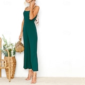 billige Jumpsuits-Dame Normal Kjeledresser Aktiv Helfarge Ermeløs Bred Bukseben Firkantet hals Daglig Feriereise Normal Svart Gul Vin Sommer
