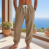 abordables Vacances-Homme Joggeurs Pantalons en Lin Pantalons Pantalon d'été Pantalons Amples Cordon de serrage Taille Élastique Uni Confort Léger Longueur complète Quotidien Plage Fête Vacances Mode Noir Blanche Non