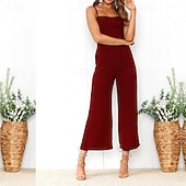 billige Jumpsuits-Dame Normal Kjeledresser Aktiv Helfarge Ermeløs Bred Bukseben Firkantet hals Daglig Feriereise Normal Svart Gul Vin Sommer