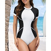 economico Rash Guards Interi-Per donna Top sottomuta Costume da bagno Costume Intero Color-blocking Con zip Protezione UV Elastico Manica Corta Costume da Bagno Costume da bagno Surf Immersione Nuoto Estate