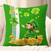 cheap Throw Pillows &amp; Covers-St. Patrick's Day Shamrock Gold Coin Throw Pillow Cover 18x18 Inch, Green Black Casual Decorative Cushion Case