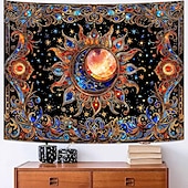 preiswerte Wandteppiche-Wandteppich mit Sonne und Mond aus Buntglas, himmlisches Mosaik, Boho-Stil, kunstvolle Wanddekoration für Yoga-, Meditations- und Wohnzimmer