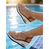 abordables Mujeres-Sandalias de cuña brillantes para mujer: zapatos cómodos y elegantes para vacaciones en islas y cruceros.