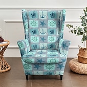 cheap Wingback Chair Cover-Wingback Chair Cover Floral Striped Geometric Printed Polyester Slipcover Full Cover Modern Foldable Fashion Korean Style Chair Protector Seat Cover Armchair Cover