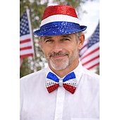  250° anniversario USA Cappello Panama Papillon Cappello a cilindro Zio Sam Innovativo Patriotico Paillettes Adulti Unisex Giorno dell'Indipendenza / 4 Luglio 4 Luglio Feste Parata Vestirsi