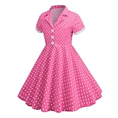 cheap Dresses-1950s Retro Vintage Rockabilly Midi Swing Dress Flare Dress Short Sleeves Polka dots Fit &amp; Flare Swing Fancy Dress Girls' Carnival Masquerade Vacation Dailywear Kid's Dress Homecoming Dresses Spring