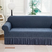 voordelige Sofadoek-Sokkenhoes van elastische jacquardstof met rokzoom, geschikt voor L-vormige banken, hoekbeschermer voor woonkamerbanken, antislip, wasbaar en stofwerend. Geschikt voor 1, 2, 3 of 4 zitplaatsen.