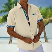 cheap Tropical Plants-Men's Tropical Plants Flowers Shirt Hawaiian Shirt Aloha Shirt Short Sleeve Hawaiian Vacation Holiday Summer Turndown 3D Print Front One Pocket Linen Like Shirt Blue White Pink Khaki